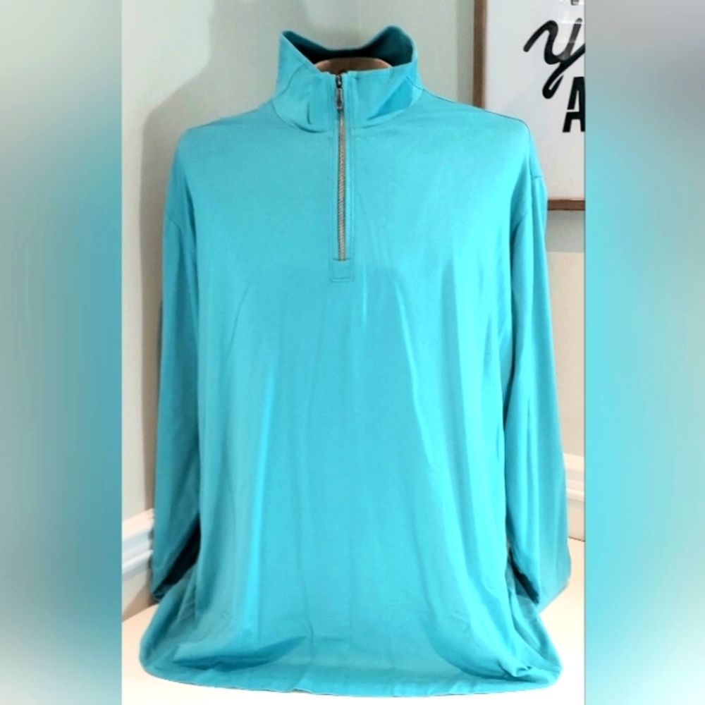Tommy Bahama Aquamarine Blue High Neck Partial Zip Long Sleeve NWOT